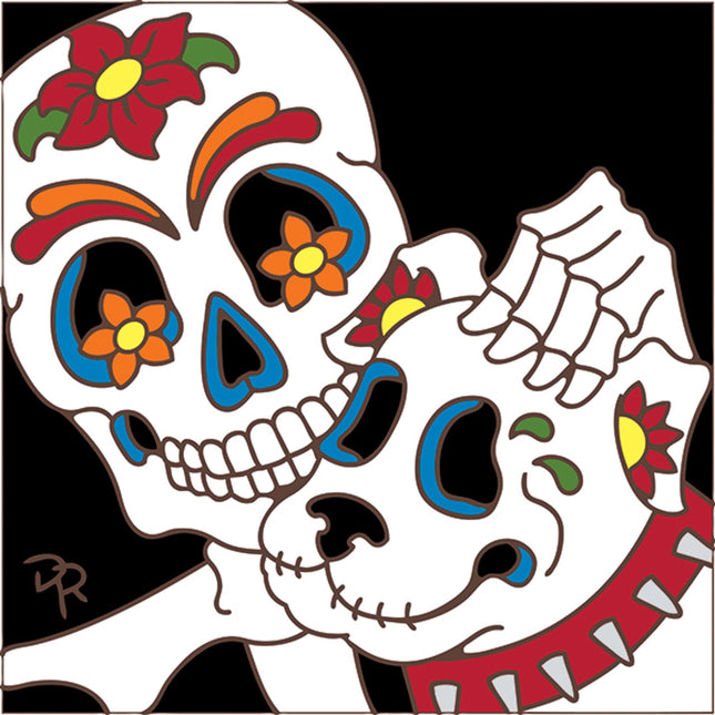 Day of the Dead Man with Dog Tile- Dog Lover Gift - Ceramic Tile Trivet Art 