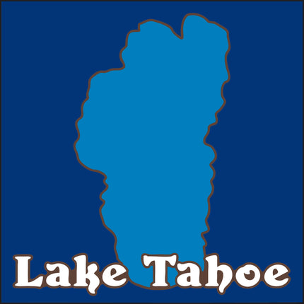 Map of Lake Tahoe with 'Lake Tahoe' text on a blue background