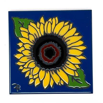 Sunflower Tile on Cobalt Blue - Ceramic Tile Art Gift for Nature Lovers - Garden Gift