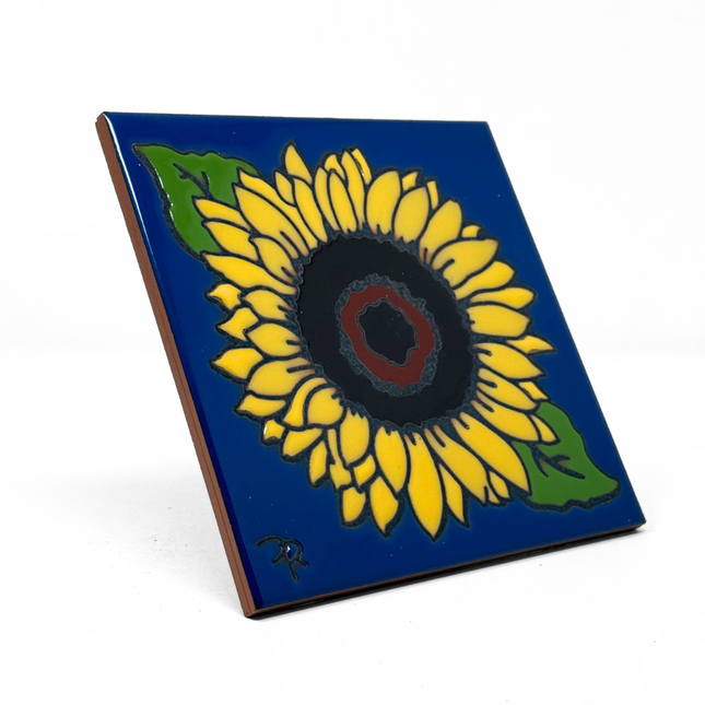 Sunflower Tile on Cobalt Blue - Ceramic Tile Art Gift for Nature Lovers - Garden Gift