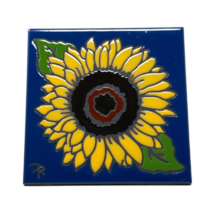 Sunflower Tile on Cobalt Blue - Ceramic Tile Art Gift for Nature Lovers - Garden Gift