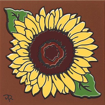 Sunflower Tile on Cobalt Blue or Brown - Ceramic Tile Art Gift for Nature Lovers - Garden Gift