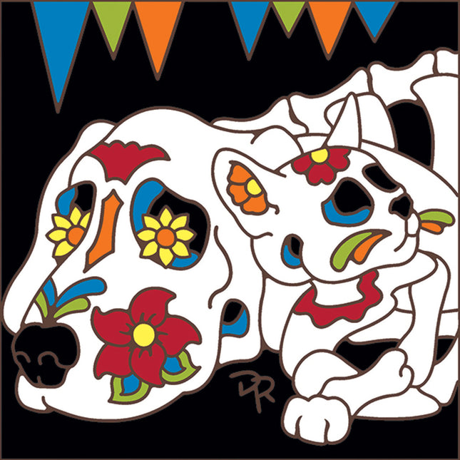 Day of the Dead Gal Dog and Cat Tile- Dog Lover Gift - Ceramic Tile Trivet Art  | Pet Memorial Gift