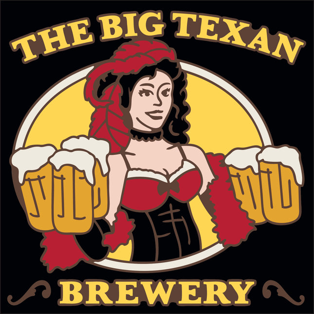 Logo of The Big Texan Brewery featuring a cartoon woman holding beer mugs. Big Texan Brewery |  Ceramic Tile Kitchen Trivet | Amarillo, TX Souvenir