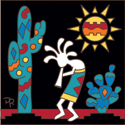 Kokopelli with Saguaro Ceramic Tile Trivet or Wall Art | Hand Glazed Arizona Desert Art Gift | Colorful Southwest Wall Decor