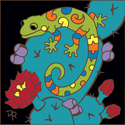 Southwest Gecko / Lizard on Prickly Pear Cactus | Reptile Art Gift | Ceramic Tile Trivet | Desert Wall Decor