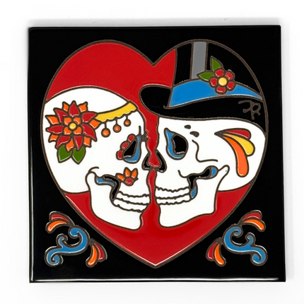Day of the Dead Bride and Groom in Heart Tile - Perfect Wedding Anniversary Gift