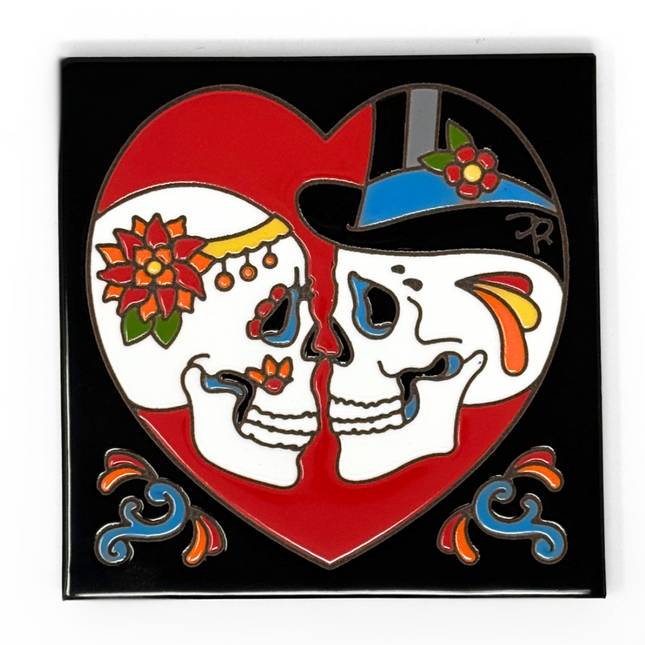 Day of the Dead Bride and Groom in Heart Tile - Perfect Wedding Anniversary Gift