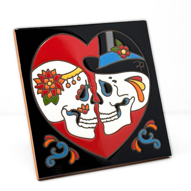 Day of the Dead Bride and Groom in Heart Tile - Perfect Wedding Anniversary Gift
