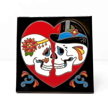 Day of the Dead Bride and Groom in Heart Tile - Perfect Wedding Anniversary Valentines Gift