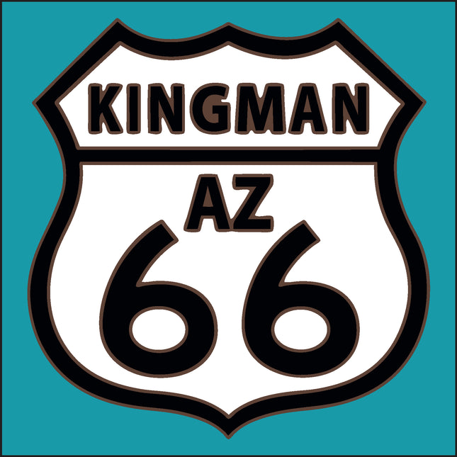 Route 66 sign with 'Kingman AZ' on a teal background, Route 66 Kingman, Arizona Road Sign Tile | Ceramic Tile Trivet Art Gift | Travel Gift | Loose Ceramic Tile