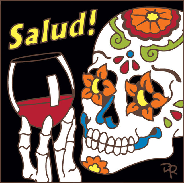 Day of the Dead Salud! Wine Toast Tile Trivet | Dia de los Muertos Art | Hand Glazed Tile | Southwestern Wall Decor