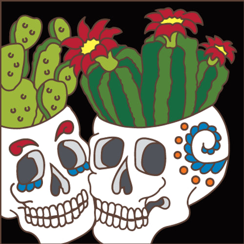Day of the Dead Cactus Pots | Dia de los Muertos Art | Hand Glazed Tile | Southwestern Wall Decor