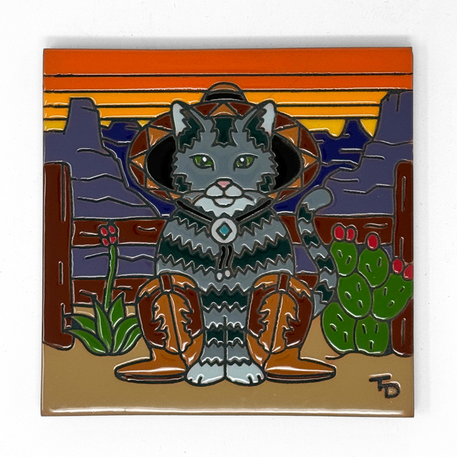 Cat Bandit - Earthtones Tile - Ceramic tile house sign, wall art gift or kitchen trivet
