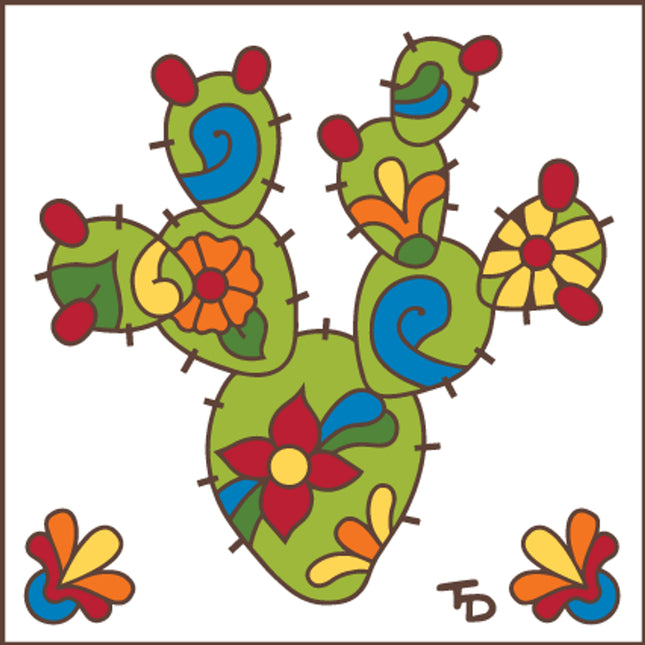 Talavera Prickly Pear Cactus - Earthtones Tile - Ceramic tile house sign, wall art gift or kitchen trivet