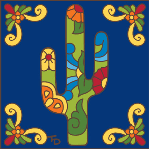 Talavera Saguaro Cactus Tile - Ceramic Tile Trivet Art Gift - Hand glazed tile