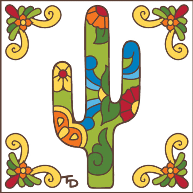 Talavera Saguaro Cactus Tile - Ceramic Tile Trivet Art Gift - Hand glazed tile