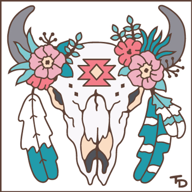 Farmhouse Cow Skull Ceramic Art Tile | Southwestern Kitchen Trivet | Farm Kitchen Gift