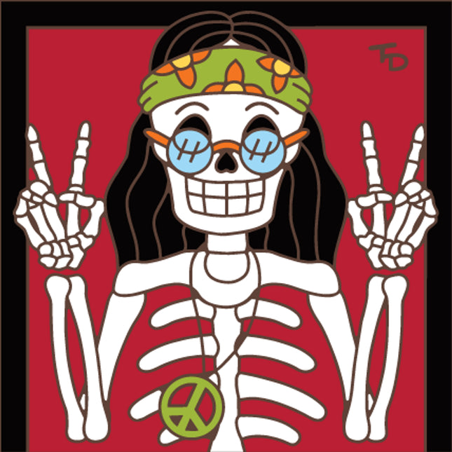 Day of the Dead Hippie Tile | Dia de los Muertos Art | Hand Glazed Tile | Peace and Love Gift