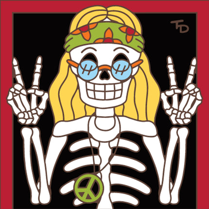 Day of the Dead Hippie Tile | Dia de los Muertos Art | Hand Glazed Tile | Peace and Love Gift