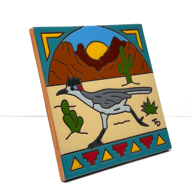 Desert Roadrunner - Earthtones Tile - Ceramic tile house sign, wall art gift or kitchen trivet