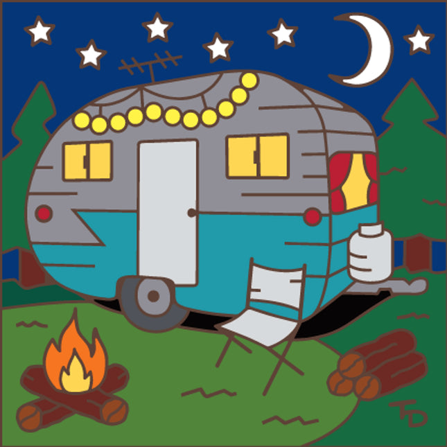 Moonlit Camper Ceramic Tile | Kitchen Trivet | Gift for Travelers and Campers