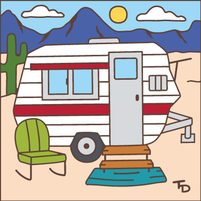Desert Camper Ceramic Tile | Kitchen Trivet | Art Gift for Travelers and Campers