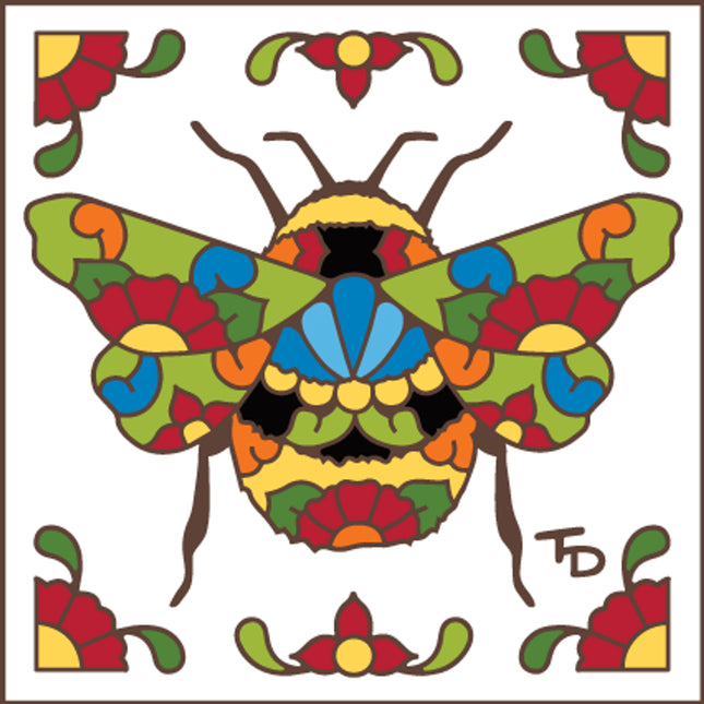 Talavera Bee  - Southwest Ceramic Tile Art Sign - Hand glazed tile kitchen trivet | Nature Art