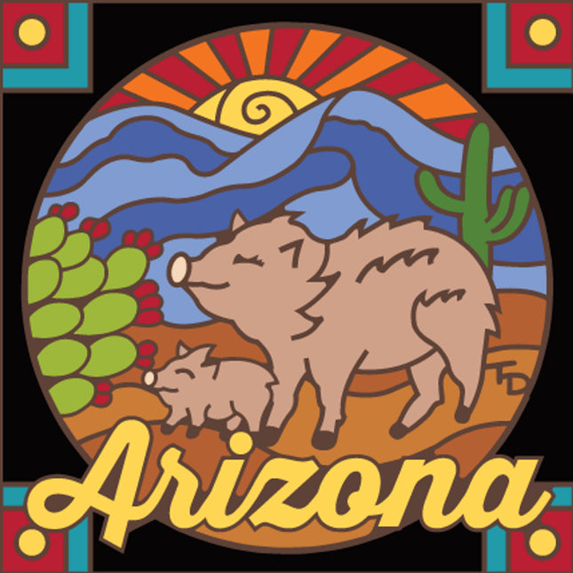 Desert Javelina and Baby Arizona Ceramic tile art gift | Southwest wall decor | AZ Souvenir