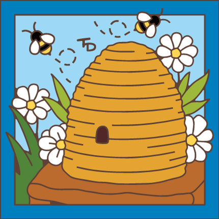 Bee Skep Beehive Ceramic Tile | Colorful Souvenir Art Trivet with Beehive and flowers | Ceramic Tile House Sign