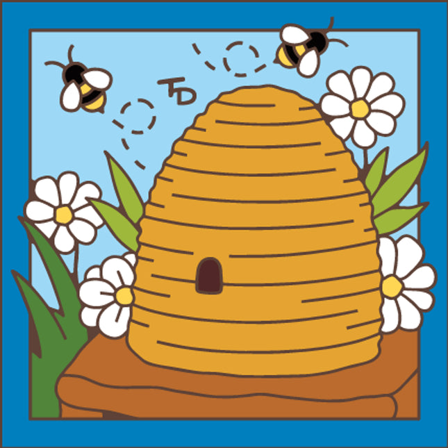 Bee Skep Beehive Ceramic Tile | Colorful Souvenir Art Trivet with Beehive and flowers | Ceramic Tile House Sign