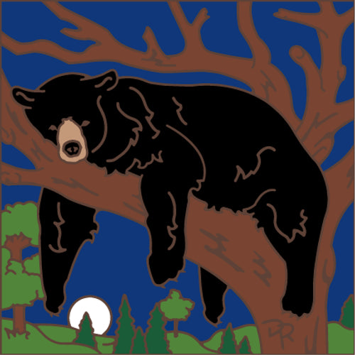 6"x6" Hand-Glazed Ceramic Napping Bear Tile  - Bear in Forest Art | Nature Gift
