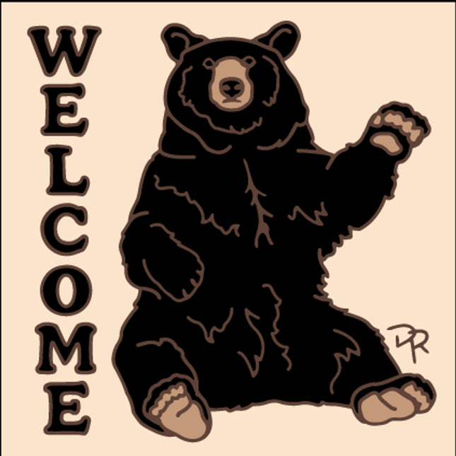 6"x6" Hand-Glazed Ceramic Bear Welcome Plaque | Bear Tile | Welcome House Sign