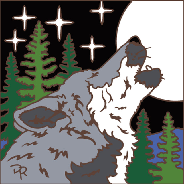 Howl at the Moon Wolf Tile |  Ceramic Tile Kitchen Trivet | Nature Gift