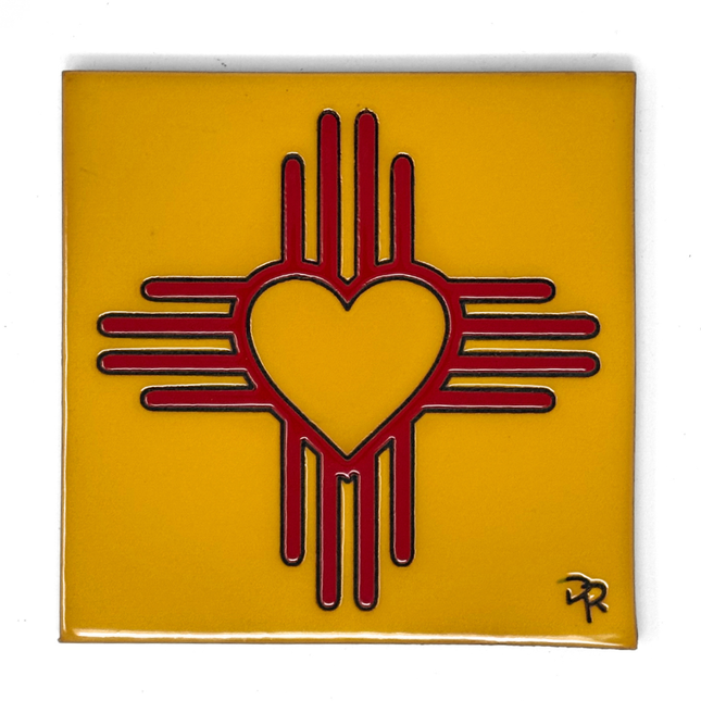 Heart Zia - Earthtones Tile - Ceramic tile house sign, wall art gift or kitchen trivet