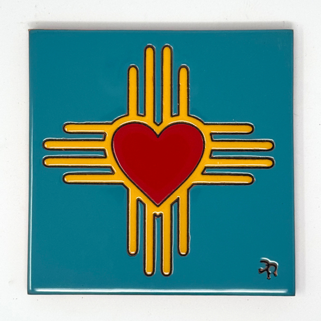 Heart Zia - Earthtones Tile - Ceramic tile house sign, wall art gift or kitchen trivet
