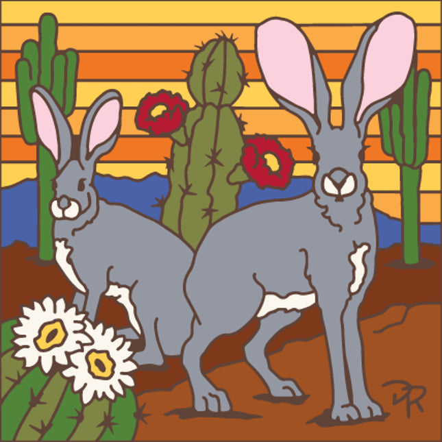 Jack Rabbits Sunset Cactus Blooms Tile | Unique Southwest Art
