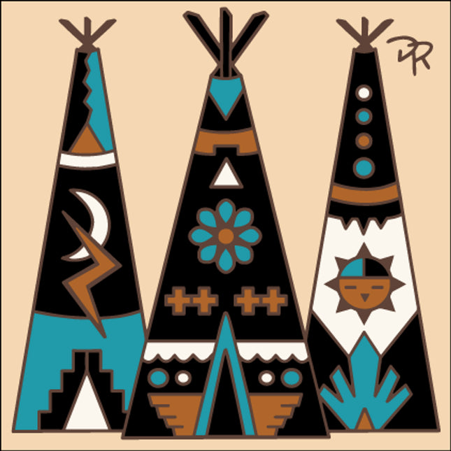 Festive TeePees Tile - Ceramic Tile Trivet or Wall Art - Hand Glazed Arizona Desert Art Gift