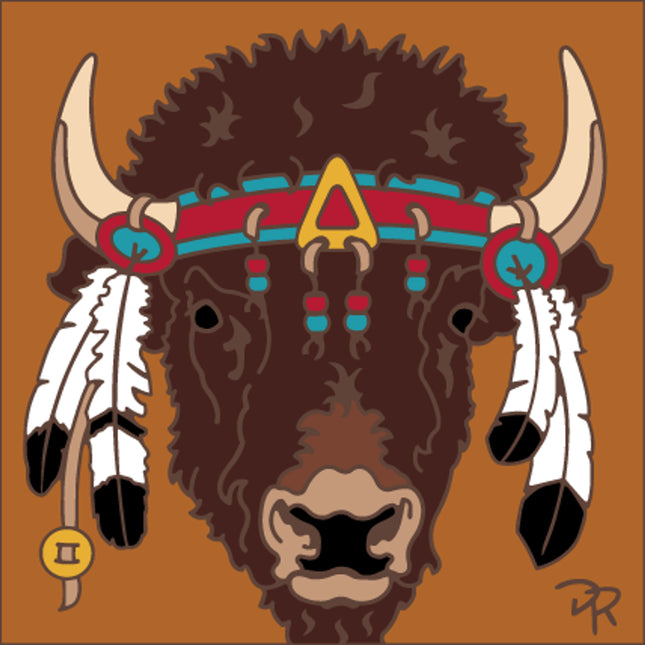 Buffalo Head Dress Tile - Ceramic Tile Trivet or Wall Art - Hand Glazed Arizona Desert Art Gift