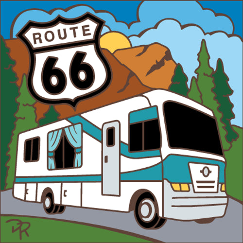 Route 66 RV Ceramic Tile | Kitchen Trivet | Art Gift for Travelers and Campers