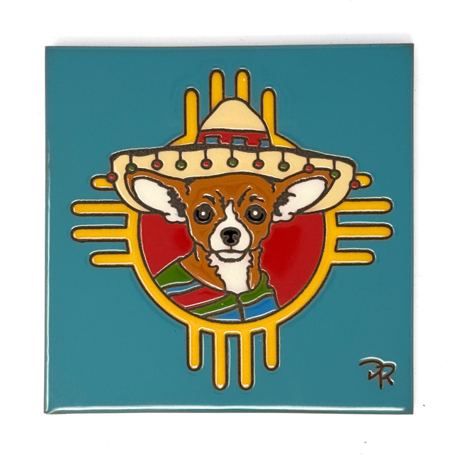 Zia Chihuahua - Earthtones Tile - Ceramic tile house sign, wall art gift or kitchen trivet