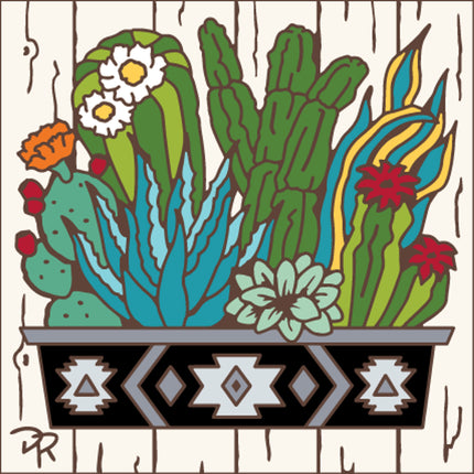 Farmhouse Cactus Planter Tile Art Trivet - Colorful Southwest art tile
