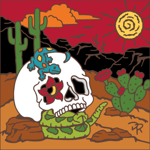 Day of the Dead Friends of the Desert Skull- Ceramic Tile Trivet Art Gift