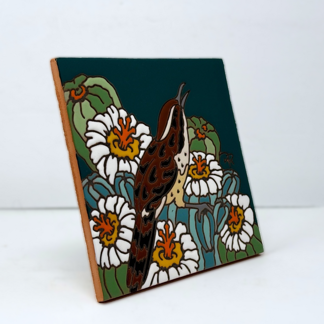 Desert Wren with Cactus Blooms Tile