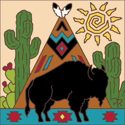 Desert Buffalo with Teepee Tile |  Ceramic Tile Kitchen Trivet | Southwest Desert Gift | Wildlife Art