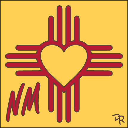 Red and yellow symbol with 'NM' on a yellow background Heart Zia ceramic tile art gift | New Mexico Souvenir