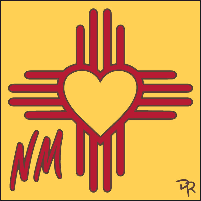 Red and yellow symbol with 'NM' on a yellow background Heart Zia ceramic tile art gift | New Mexico Souvenir