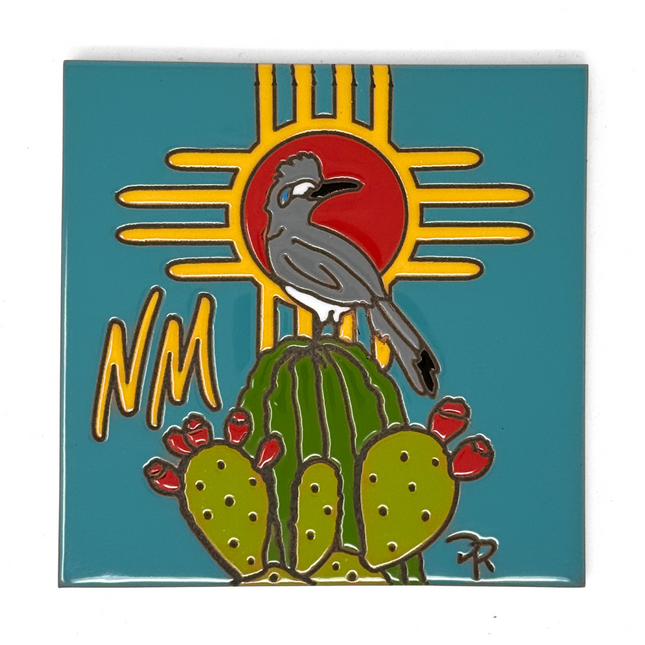 New Mexico Roadrunner Desert Lookout Zia - Earthtones Tile - Ceramic tile house sign, wall art gift or kitchen trivet