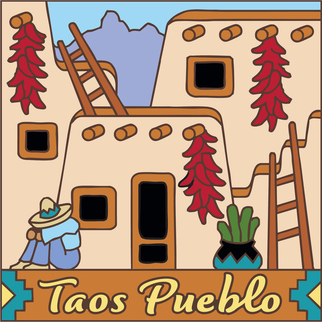 ceramic tile with taos pueblo adobe home