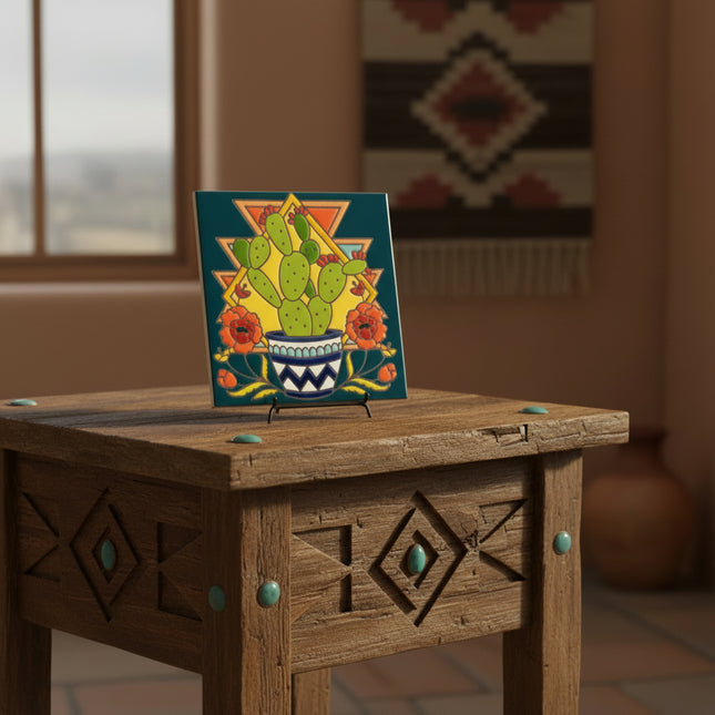 Southwestern Potted Prickly Pear Cactus Tile (9413)